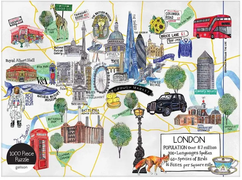 1000-Piece Jigsaw Puzzle, London Map -27X20in 1