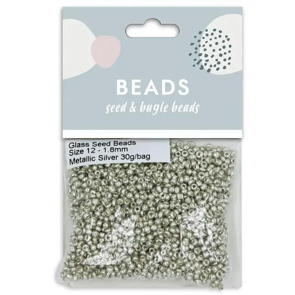 12-1.8Mm Glass Seed Beads, Metallic Silver- 30G- Sullivans 1