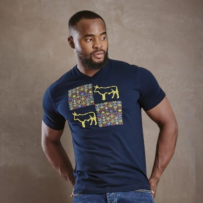 4 Block Nguni V-Neck Tee - Midnight 1