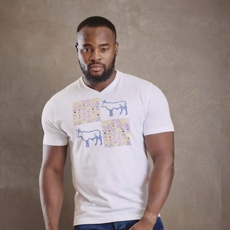 4 Block Nguni V-Neck Tee - Pelican 1