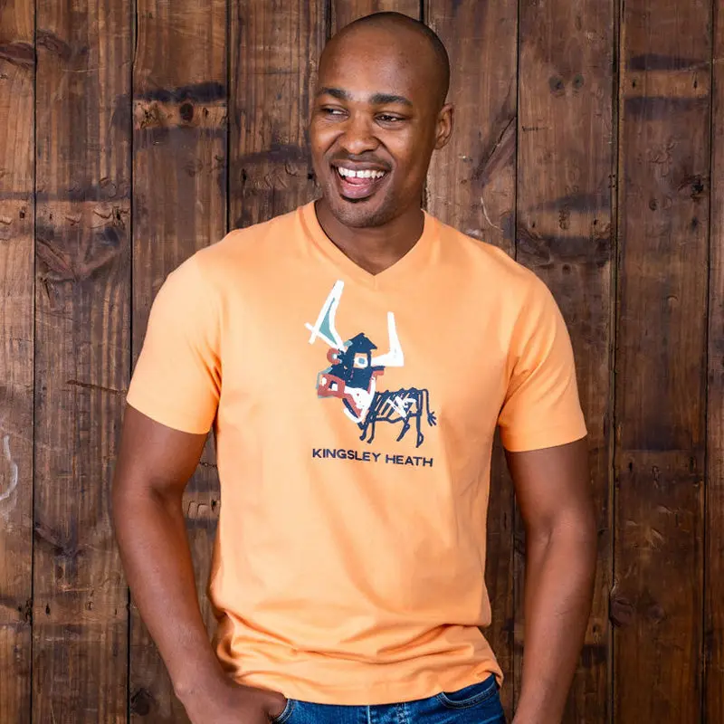 Abstract Nguni V-Neck Tee Mango 1