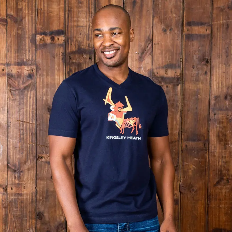 Abstract Nguni V-Neck Tee Midnight 1