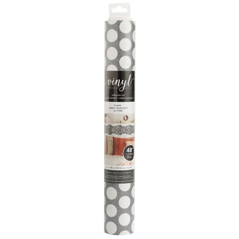 American Crafts Cutting Adhesive Vinyl, Black Large Dots Glitter- 12" X 48" 1