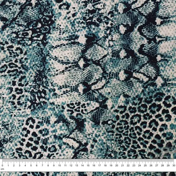 Animal Print Rayon Fabric, Snake Aqua- Width 140Cm 1