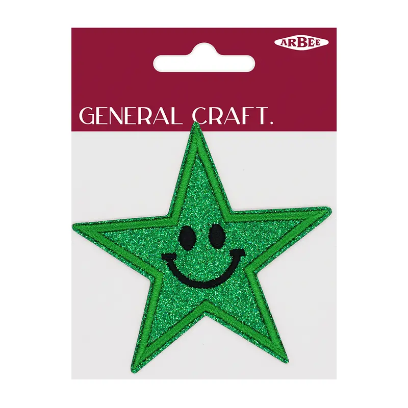 Arbee Crafty Patch, Smiley Star Glitter Emerald- 85 Mm 1Pc 1
