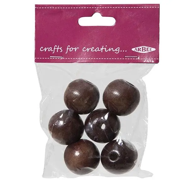 Arbee Wood Beads, Round 25Mm Brown- 6Pc 1