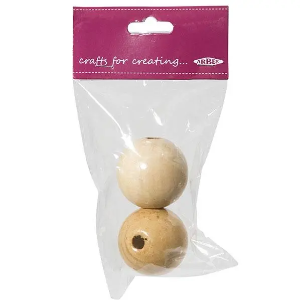 Arbee Wood Beads, Round 40Mm Natural- 2Pc 1