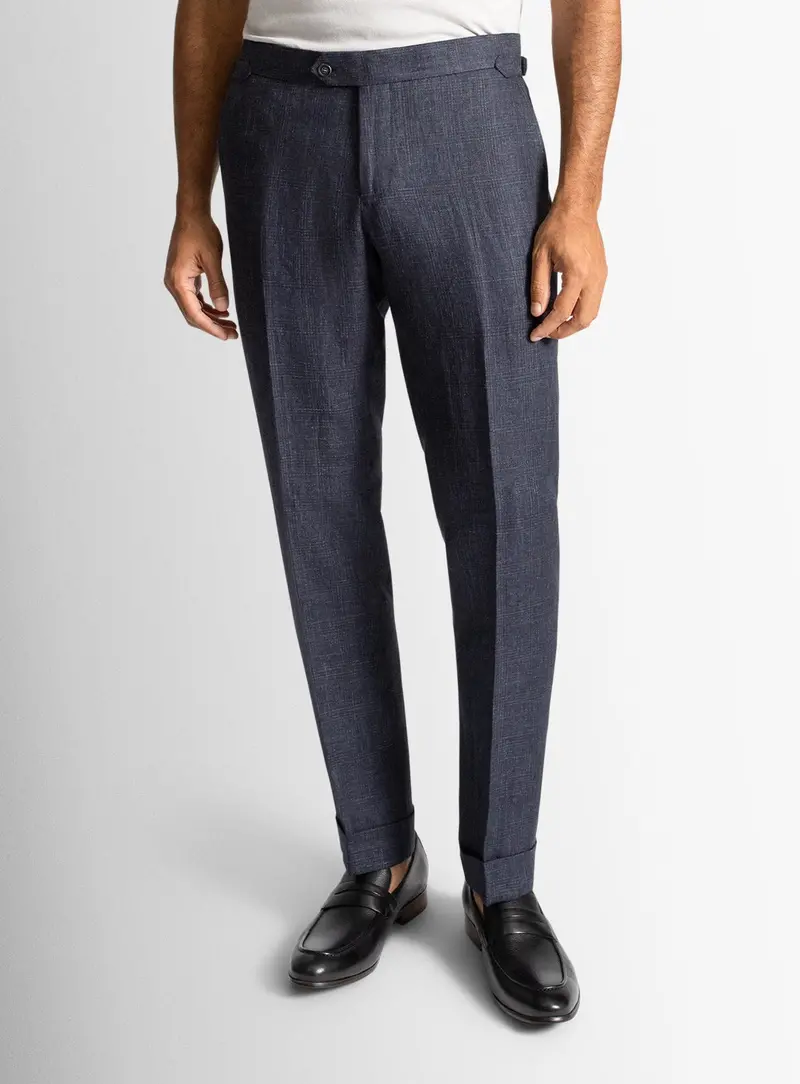 Argenta Linen Plaid Indigo Blue Trousers 1