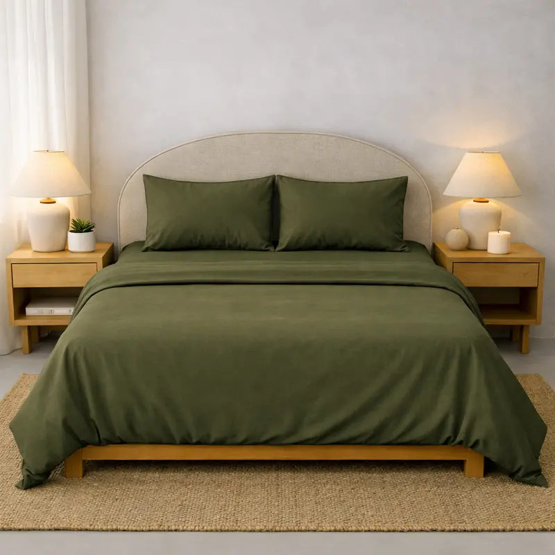 Athena Microfibre Bed Sheet Set - Olive | Super Soft & Easy Care 1