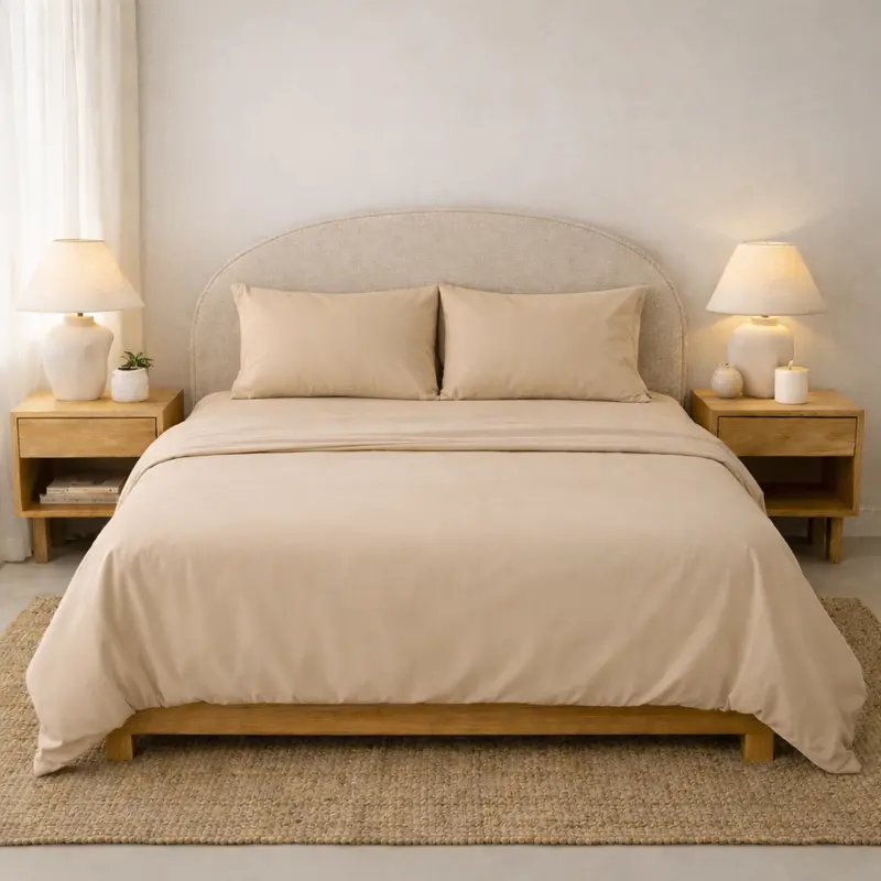 Athena Microfibre Bed Sheet Set - Queen | Beige | Super Soft & Easy Care 1