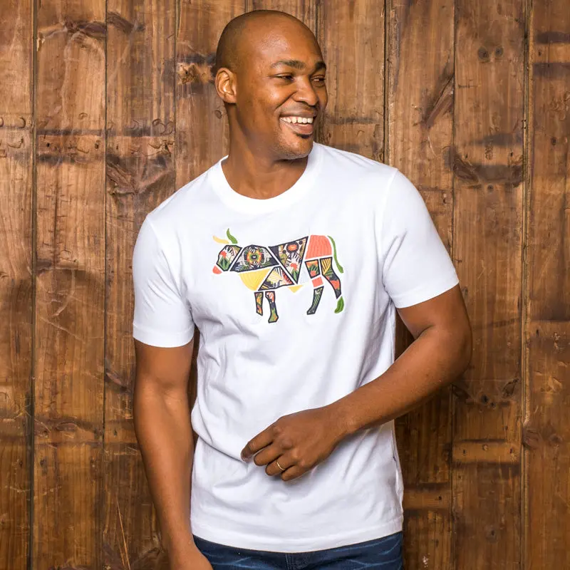 Basotho Applique Nguni Crew Tee Pelican 1