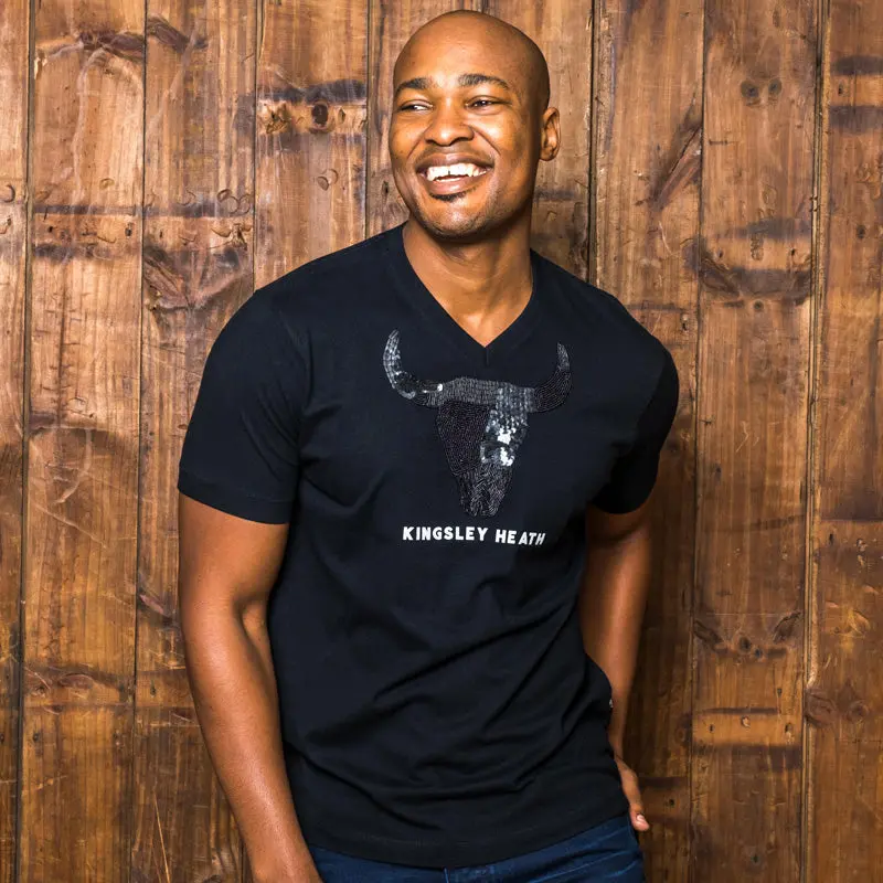 Beaded Skull V Neck Tee Mamba 1