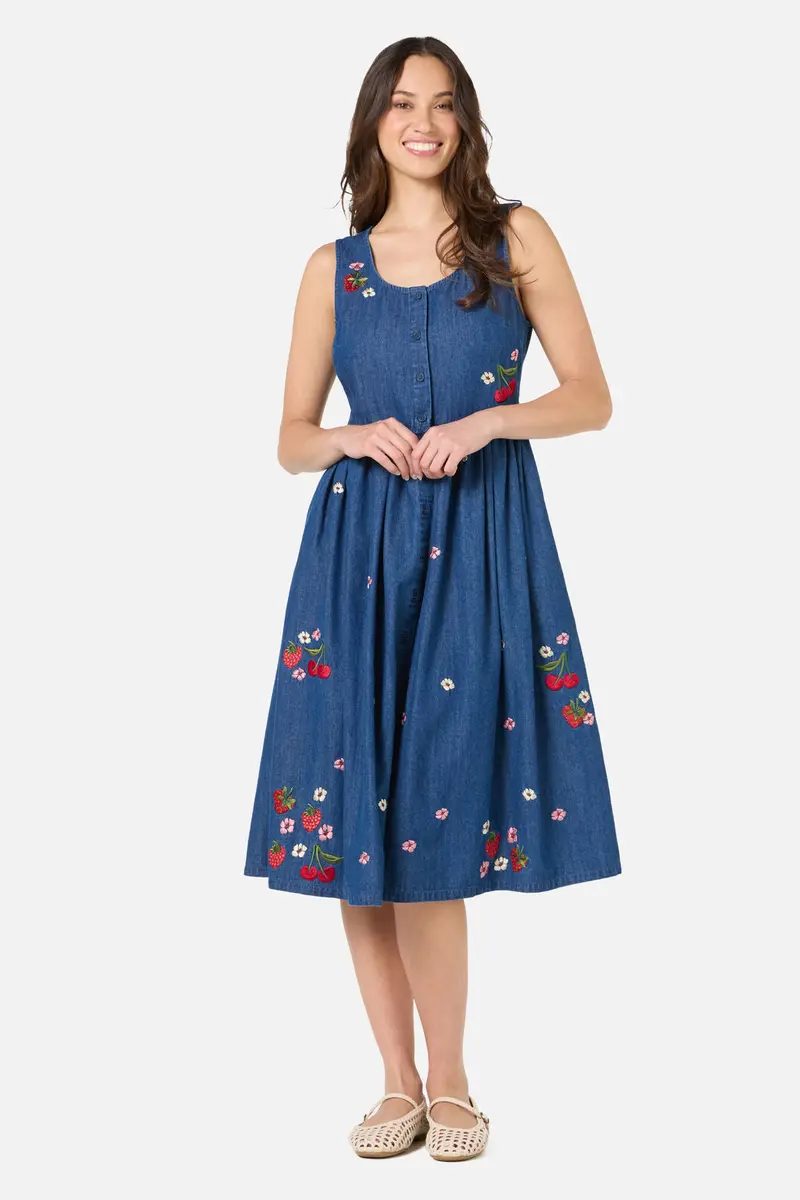 Berry Bloom Emb Denim Dress 1