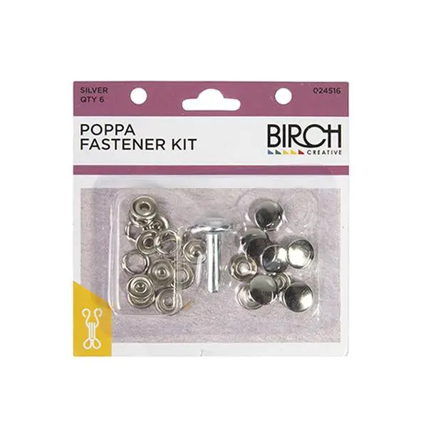 Birch Poppa Stud Fastener Kit & Tool, Silver- 6 Set 1