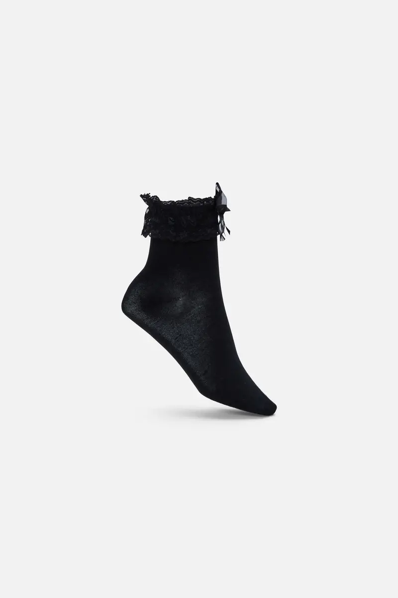 Black Classic Lace Top Socks 1