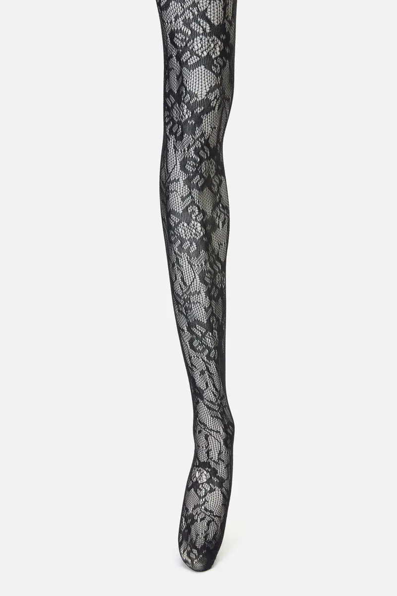 Black Floral Mesh Tights 1