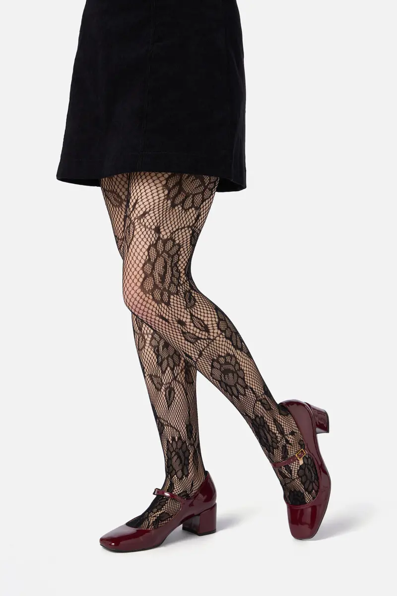 Black Flower Fishnet Tights 1