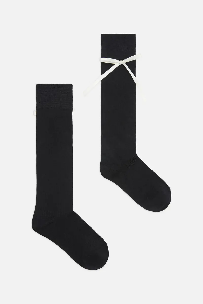 Black Knee High Bow Sock 1