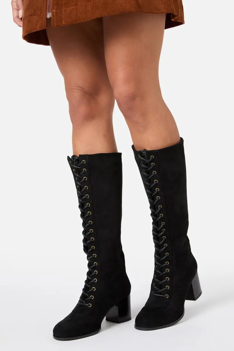 Black Lace Up Knee High Boot 1