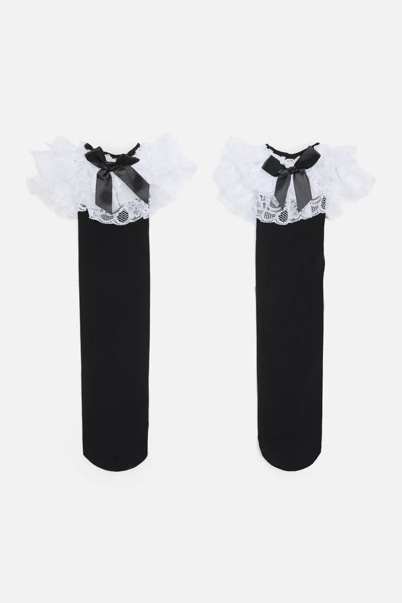 Black Lacey Long Socks 1