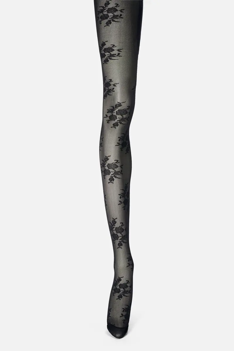Black Roses Sheer Tights 1