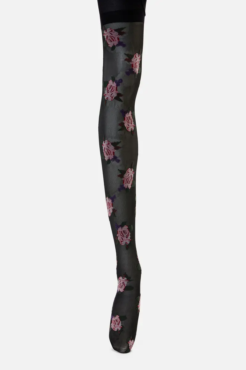 Black Sheer Roses Tights 1