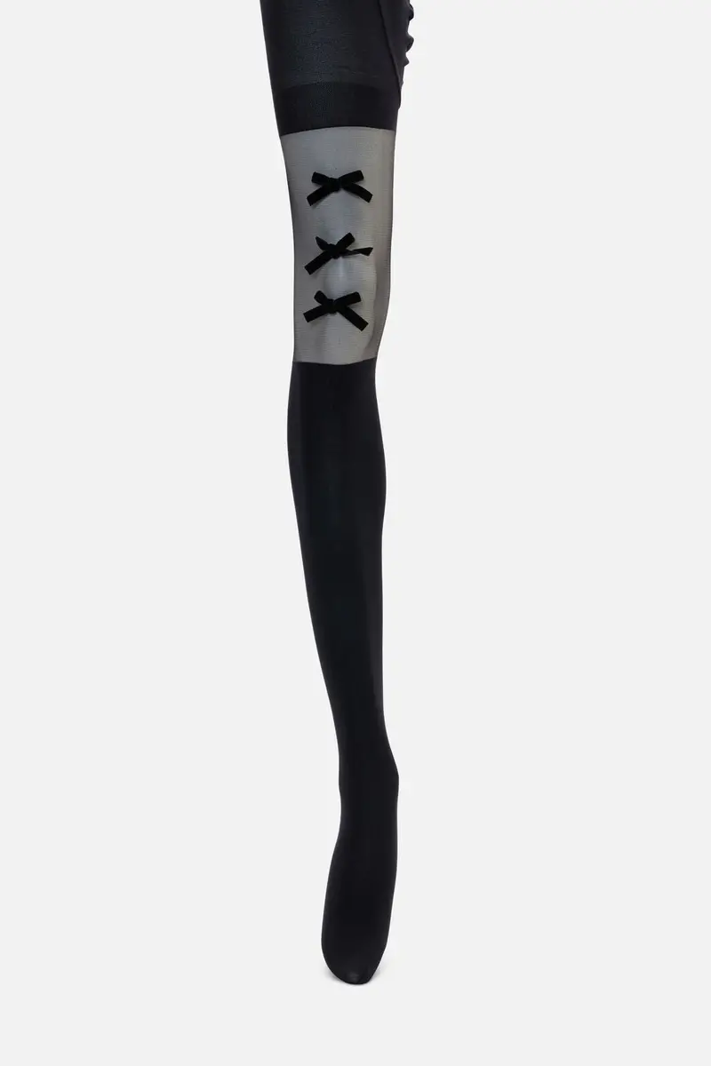 Black Suspender Bow Tights 1