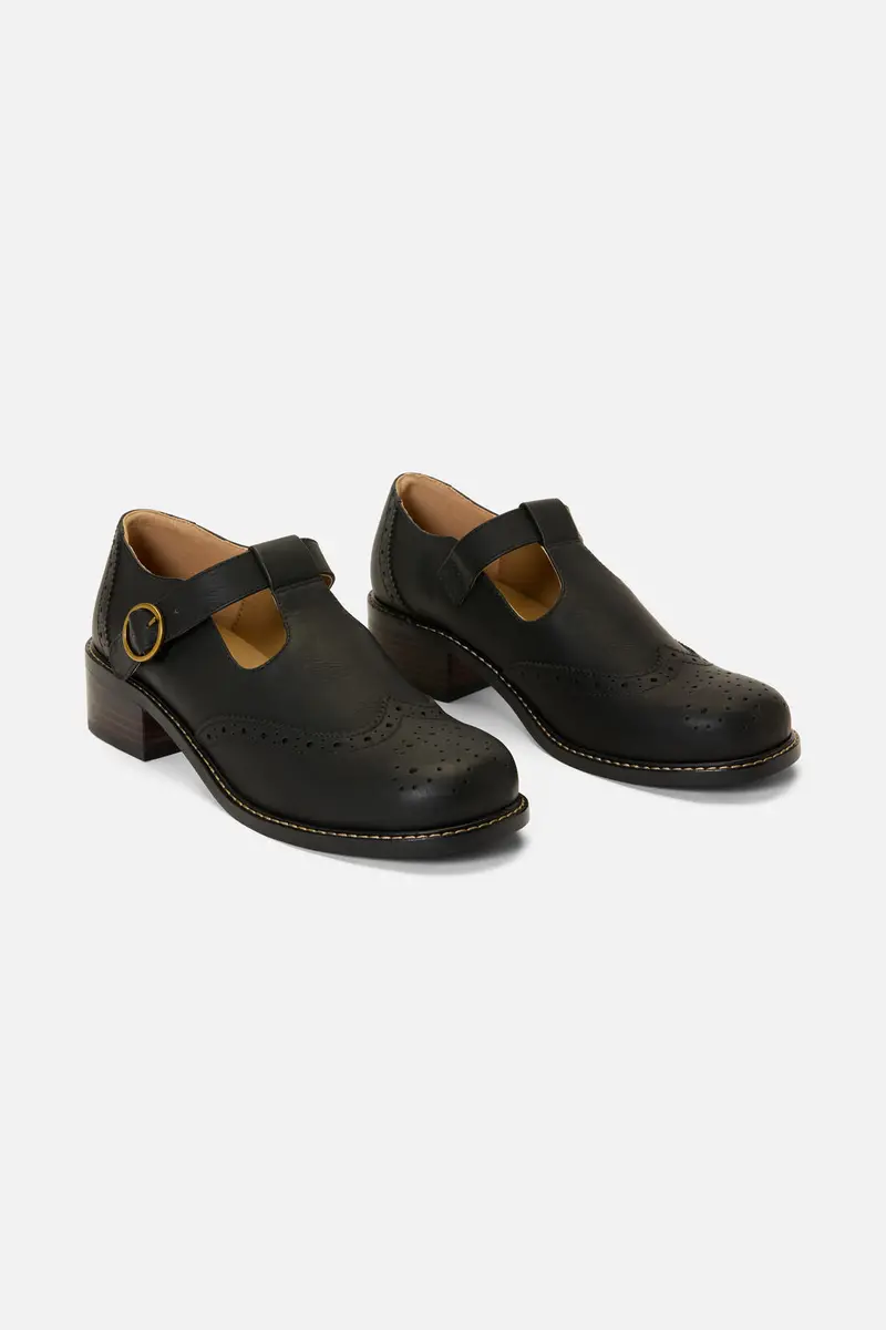 Black T Bar Brogue Shoe 1