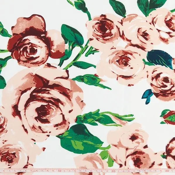 Bliss Sateen Fabric, White Roses- Width 148Cm 1