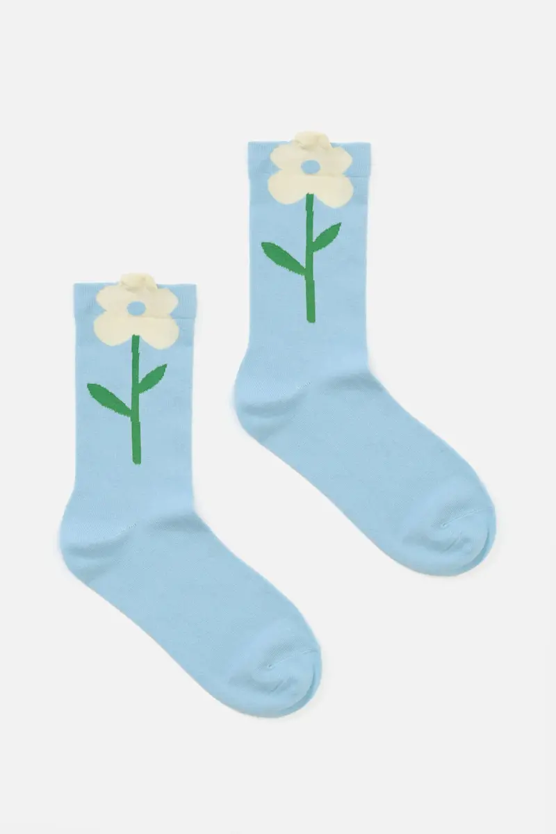 Blue Stem Flower Socks 1