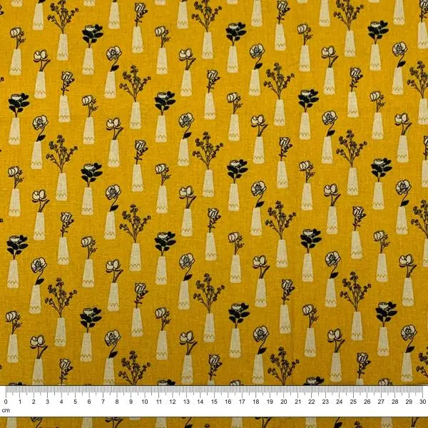 Botanical Homespun Fabric, Yellow Vase- Width 112Cm 1
