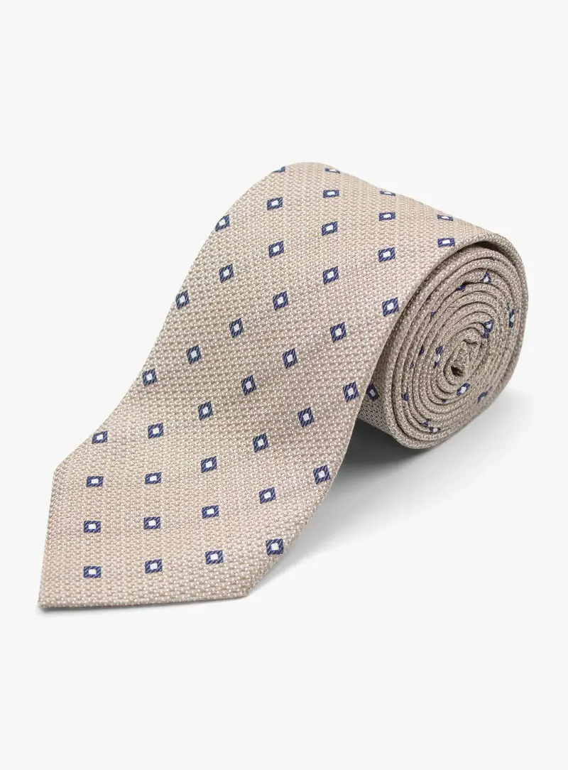 Bottinelli Taupe With Navy Squares Tie 1