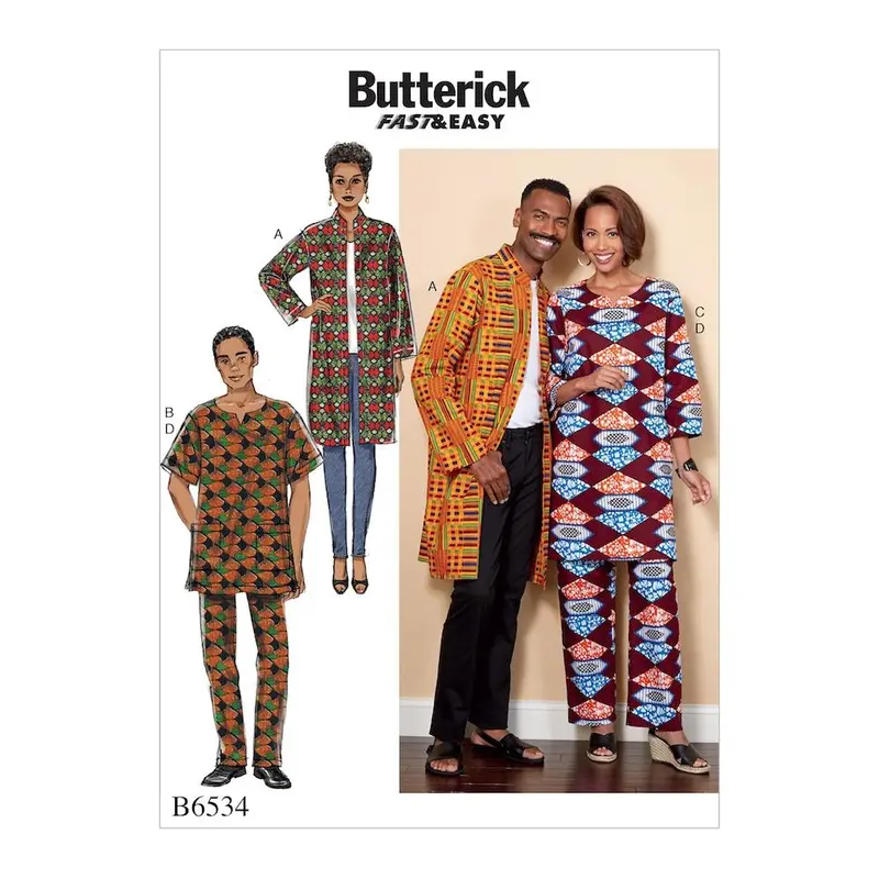 Butterick Pattern B6534 Misses'/Men's Coat, Tunic And Pants 1