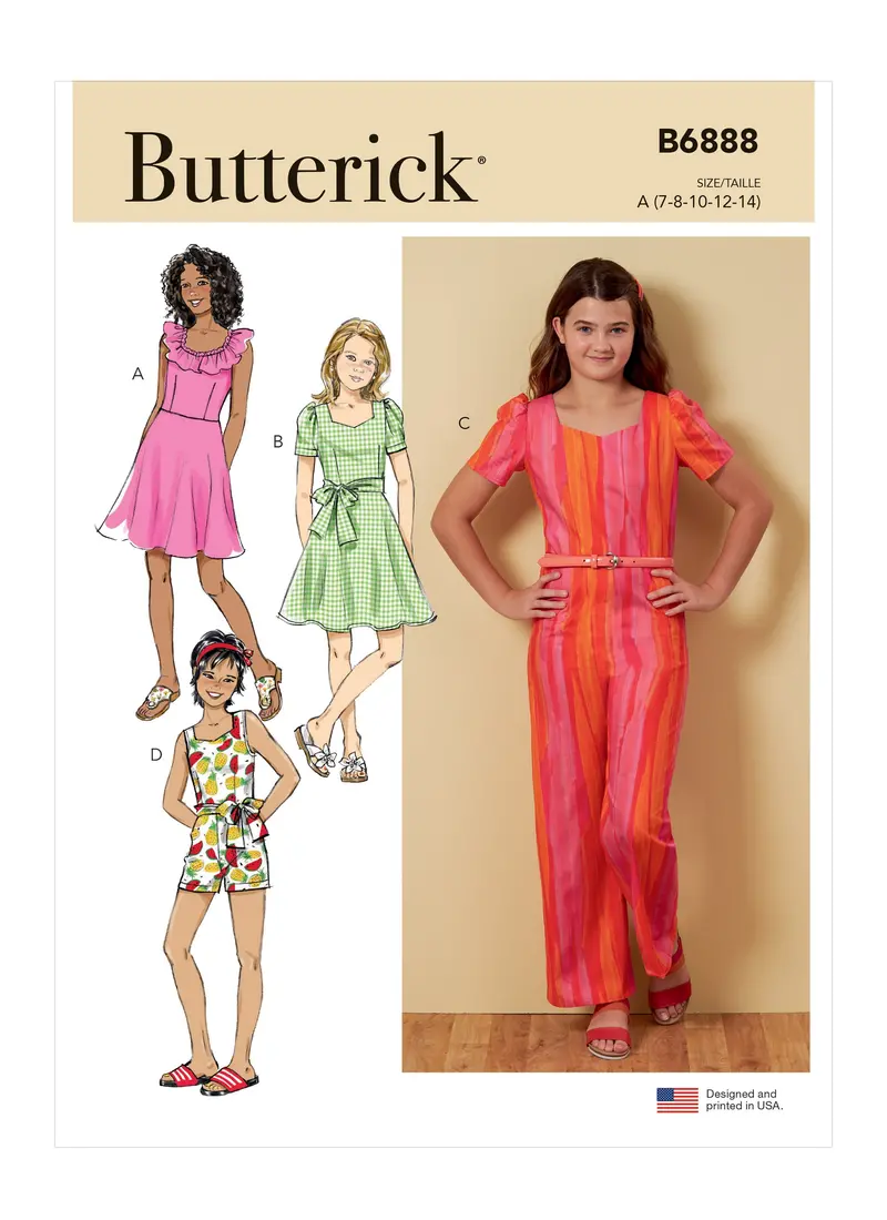 Butterick Pattern B6888 Girl Dress Jumpsuit 1