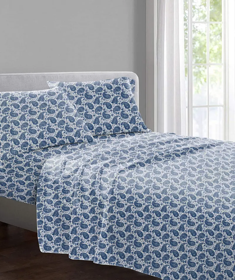 Cambridge House Flannelette Sheet Set, Blue Paisley 1
