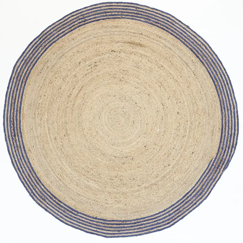 Capri Navy Blue Natural Round Boarder Rug 1