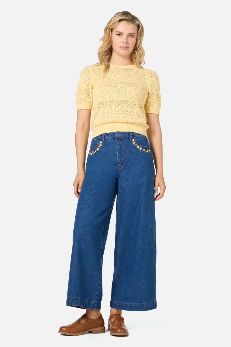 Cat Embroidered Denim Jean 1