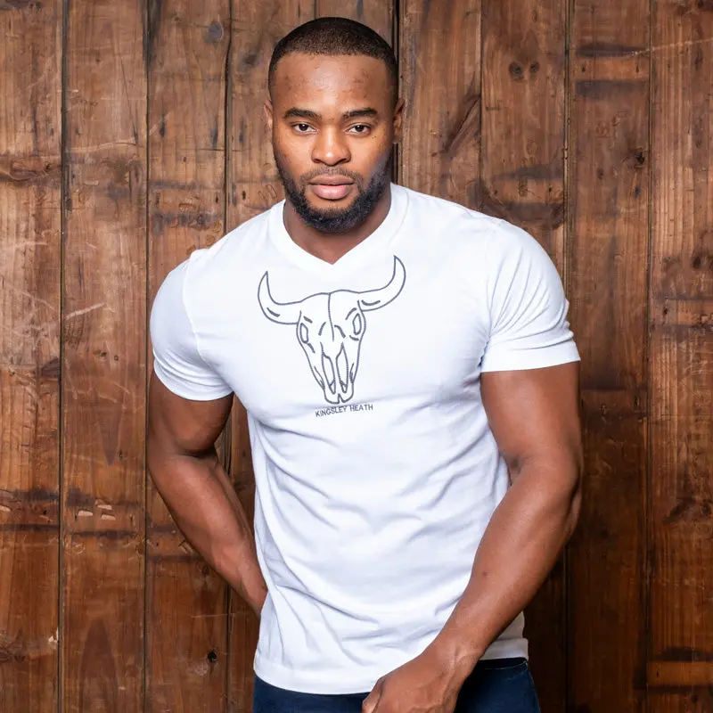 Chainstitch Skull V-Neck Tee Pelican 1