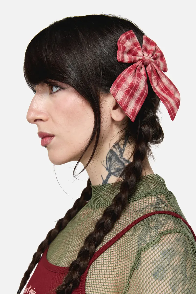 Check Bow Slide Hair Clip 1