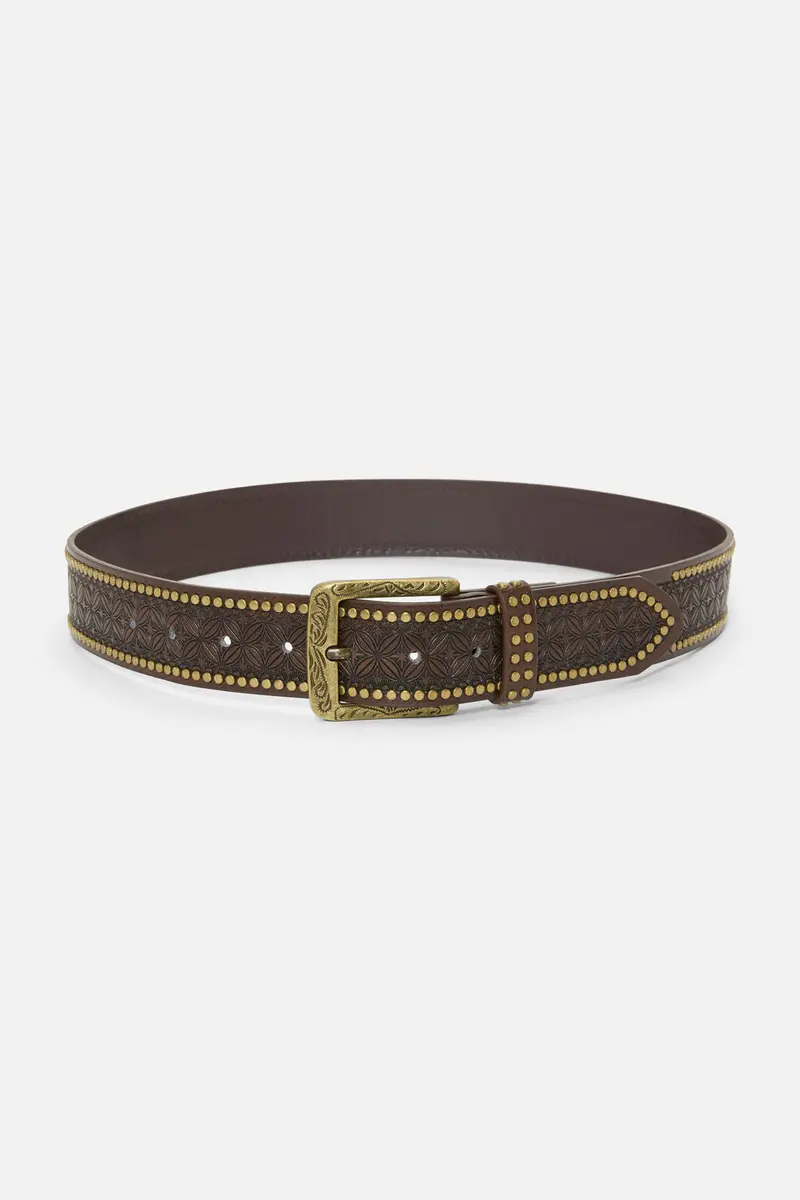 Chocolate Embossed Stud Belt 1