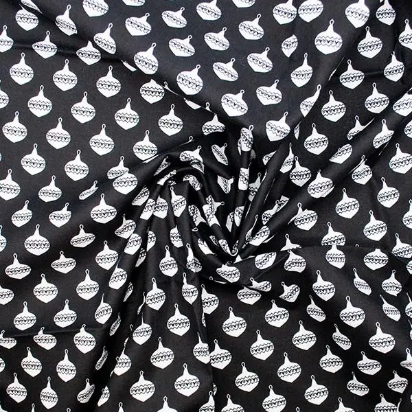 Christmas Cotton Fabric, Baubles Black- Width 112Cm 1