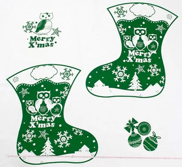 Christmas Cotton Fabric, Green Stocking- Width 112Cm 1