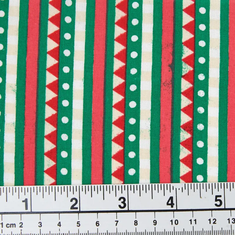 Christmas Cotton Print Fabric, Green Red White Stripe- Width 112Cm 1