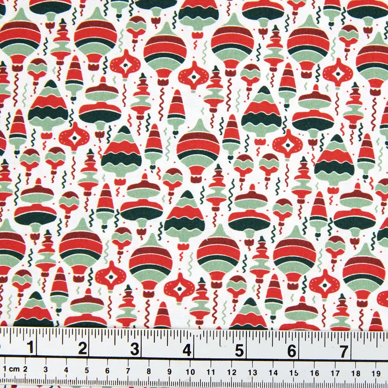 Christmas Cotton Print Fabric, White/Baubles Mix- Width 112Cm 1