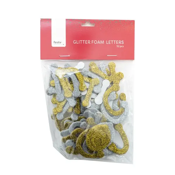 Christmas Glitter Foam Letters, Gold & Silver Mix- 52Pk 1