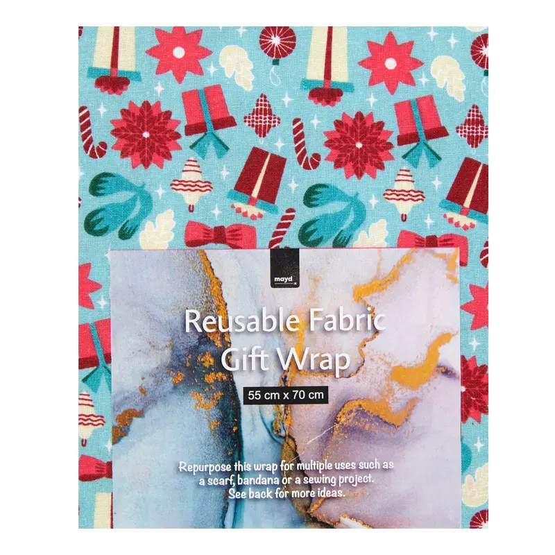 Christmas Print Cotton Fabric Reusable Gift Wrap, Blue Gifts & Presents- 55Cmx70cm 1