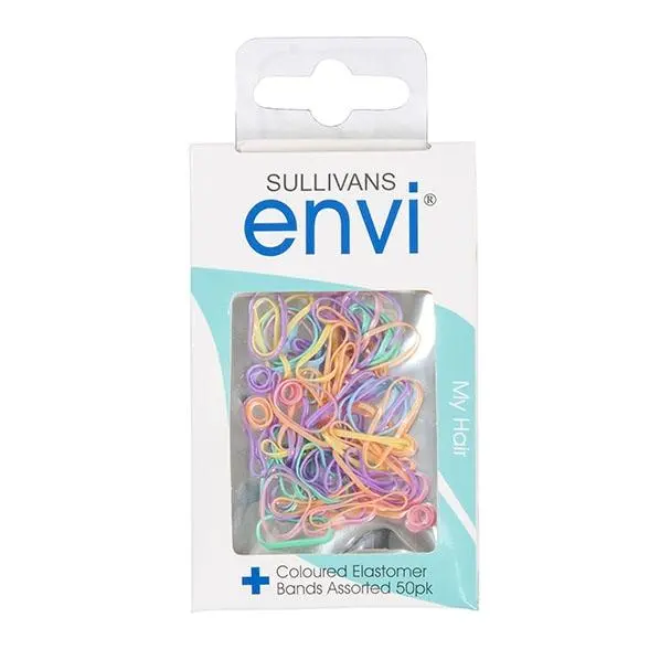 Coloured Elastomer Hair Bands - 50Pk - Envi 1