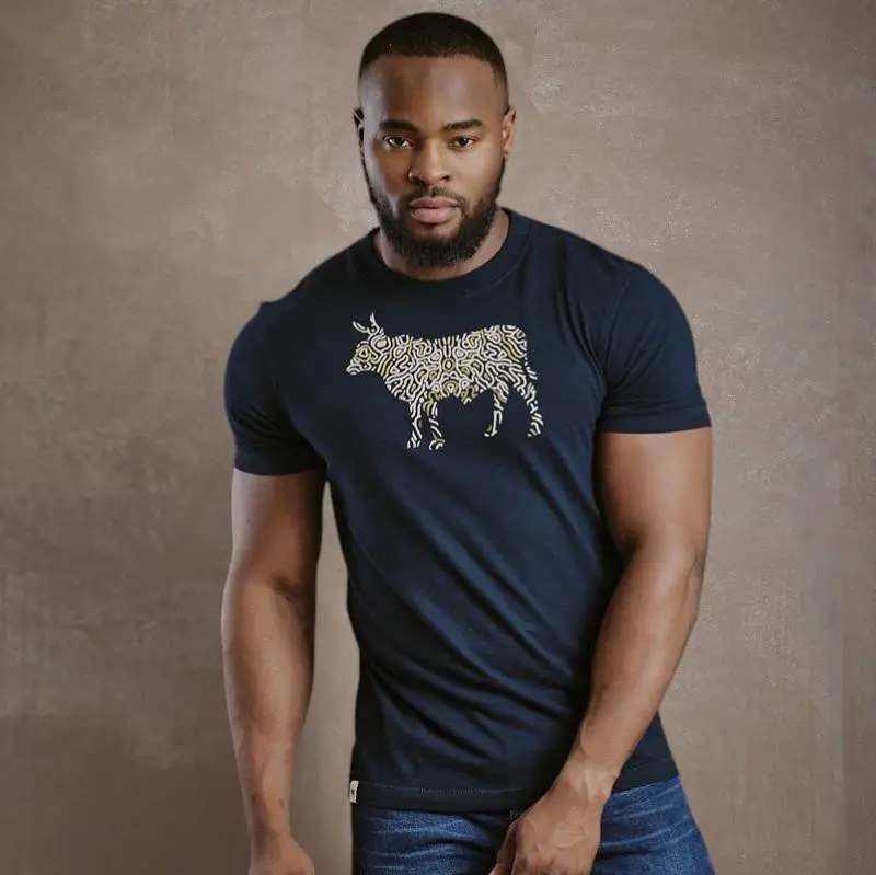 Coral Foil Infill Nguni Crew Tee - Midnight 1