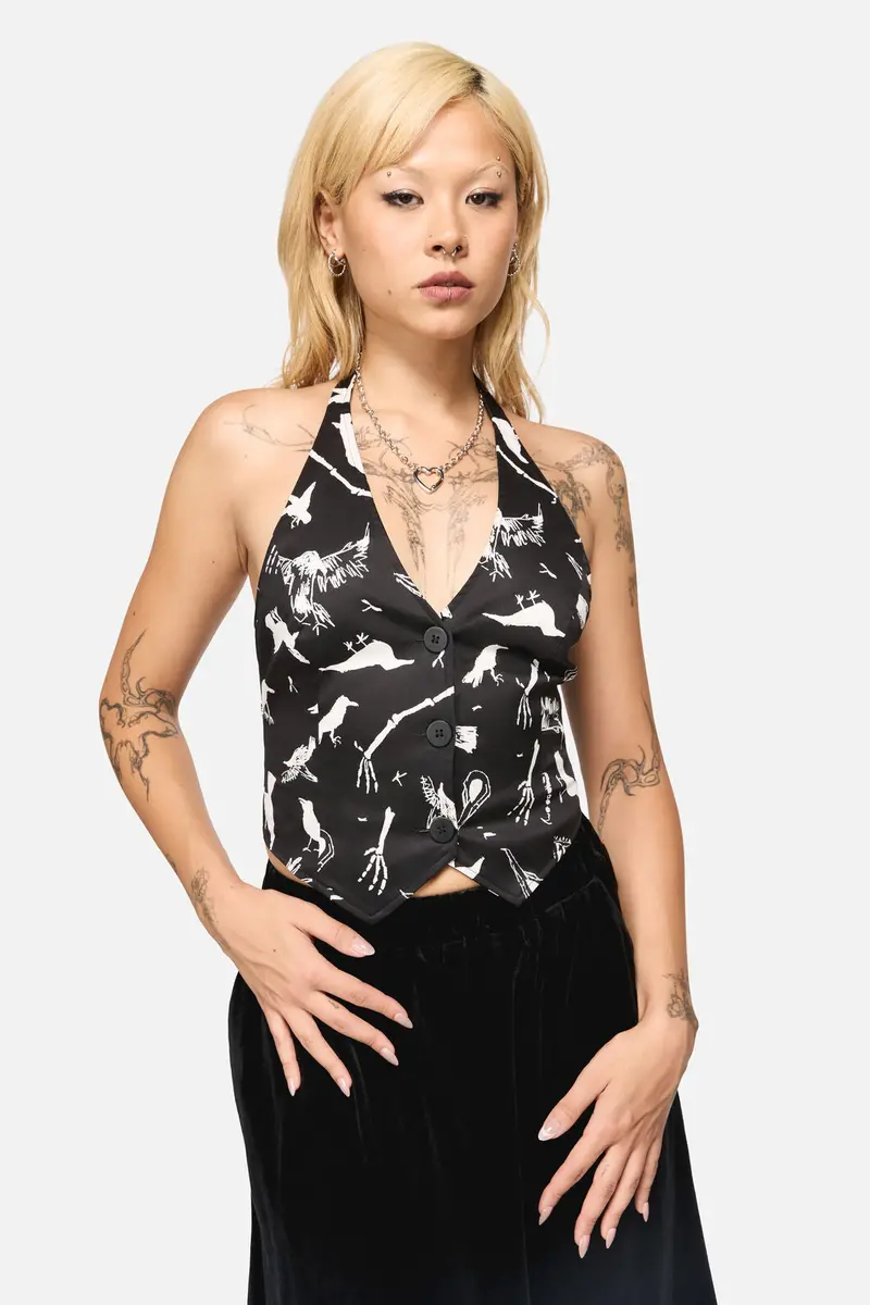 Corbeau Print Halter Neck Top 1