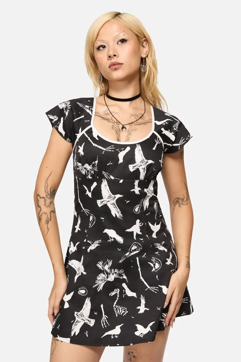Corbeau Print Tie Cutout Dress 1